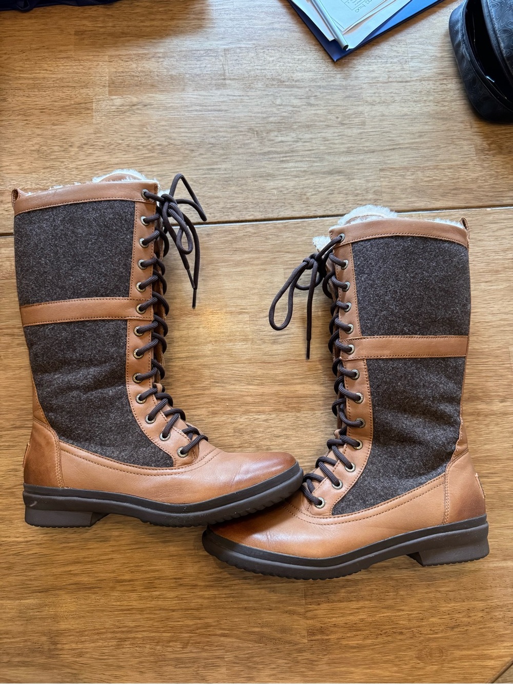 UGG Tan and Gray Lace-Up Women's Tall Winter Boots